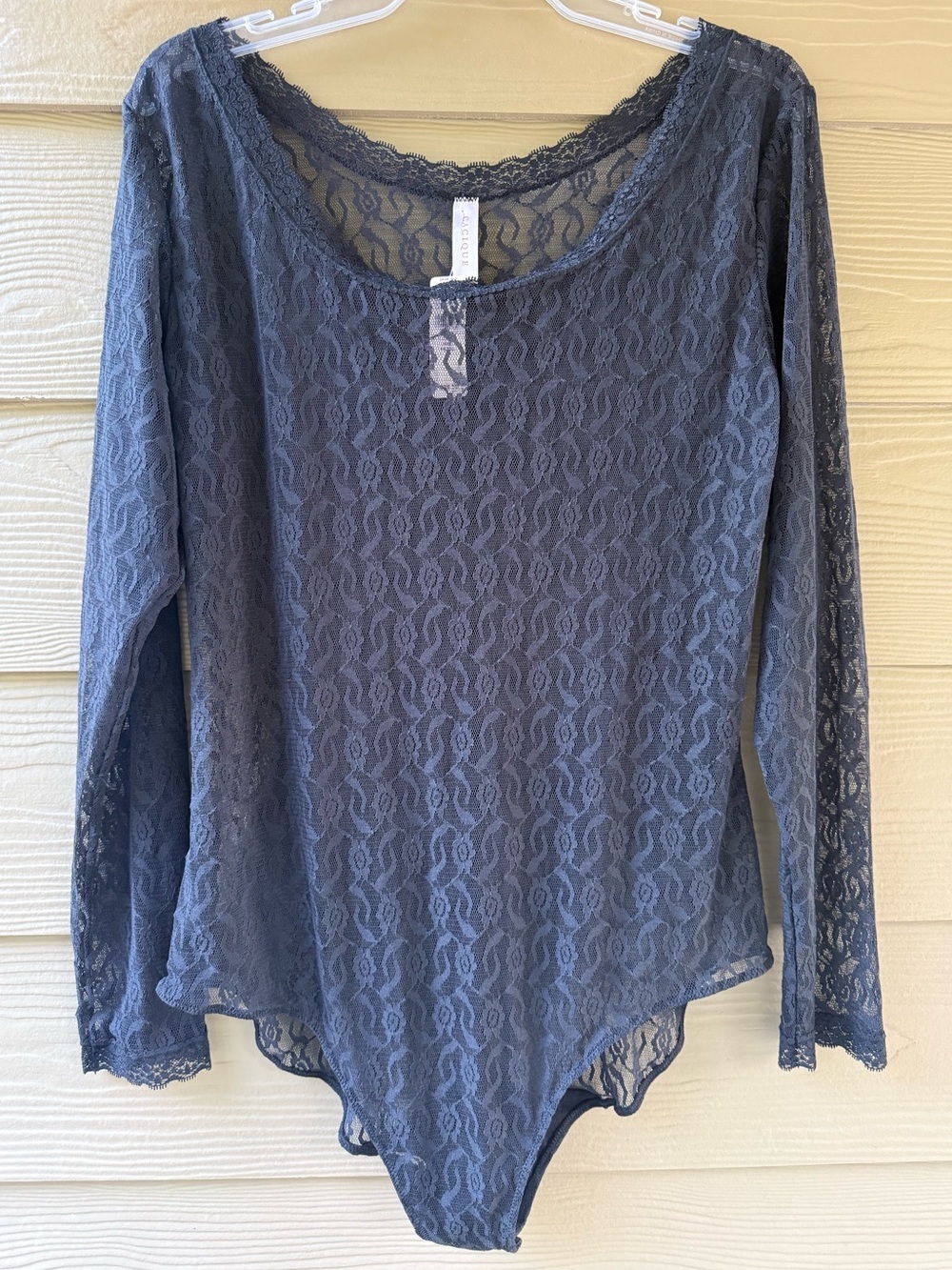 Cacique Slate Black Lace Long-Sleeve Scoop Bodysuit Size 18/20